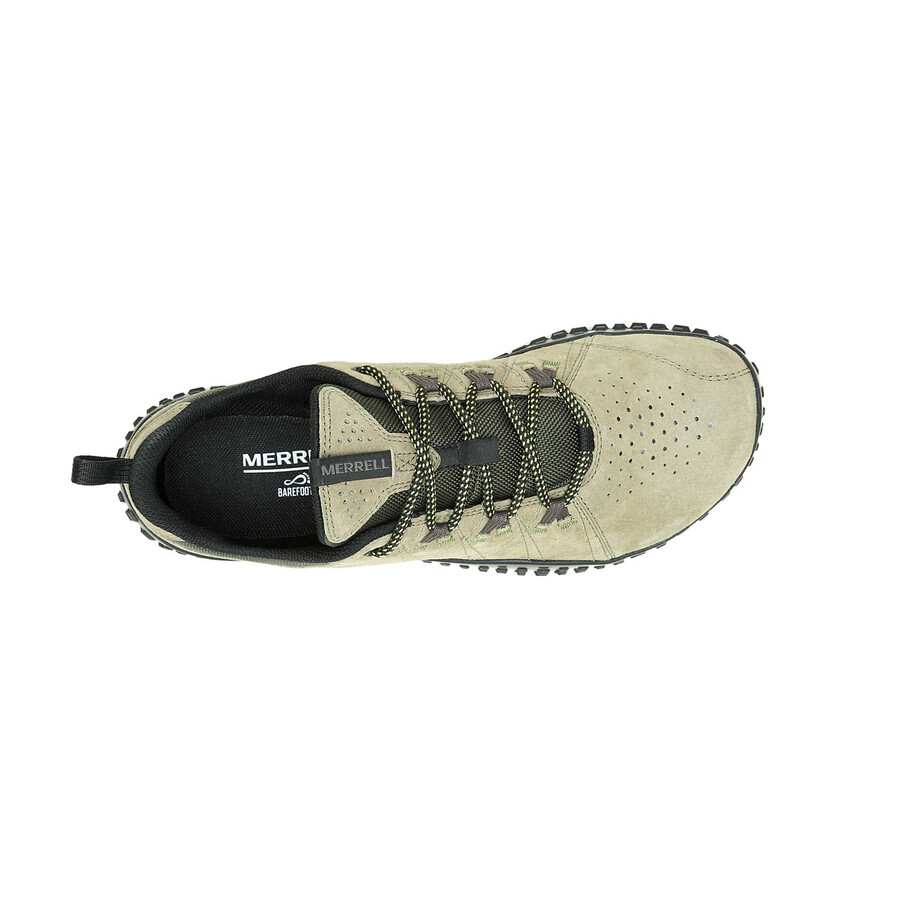 sapatos masculinos wrapt barefoot nas cores verde-oliva e preto.
