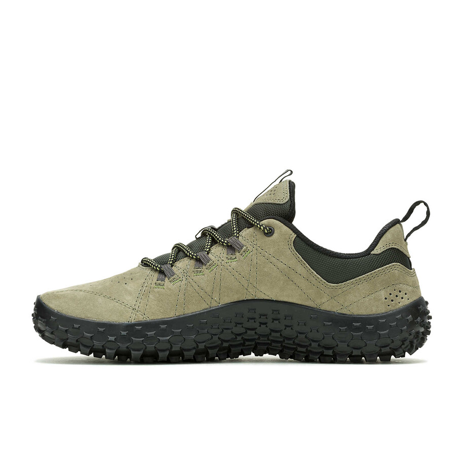 sapatos masculinos wrapt barefoot nas cores verde-oliva e preto.
