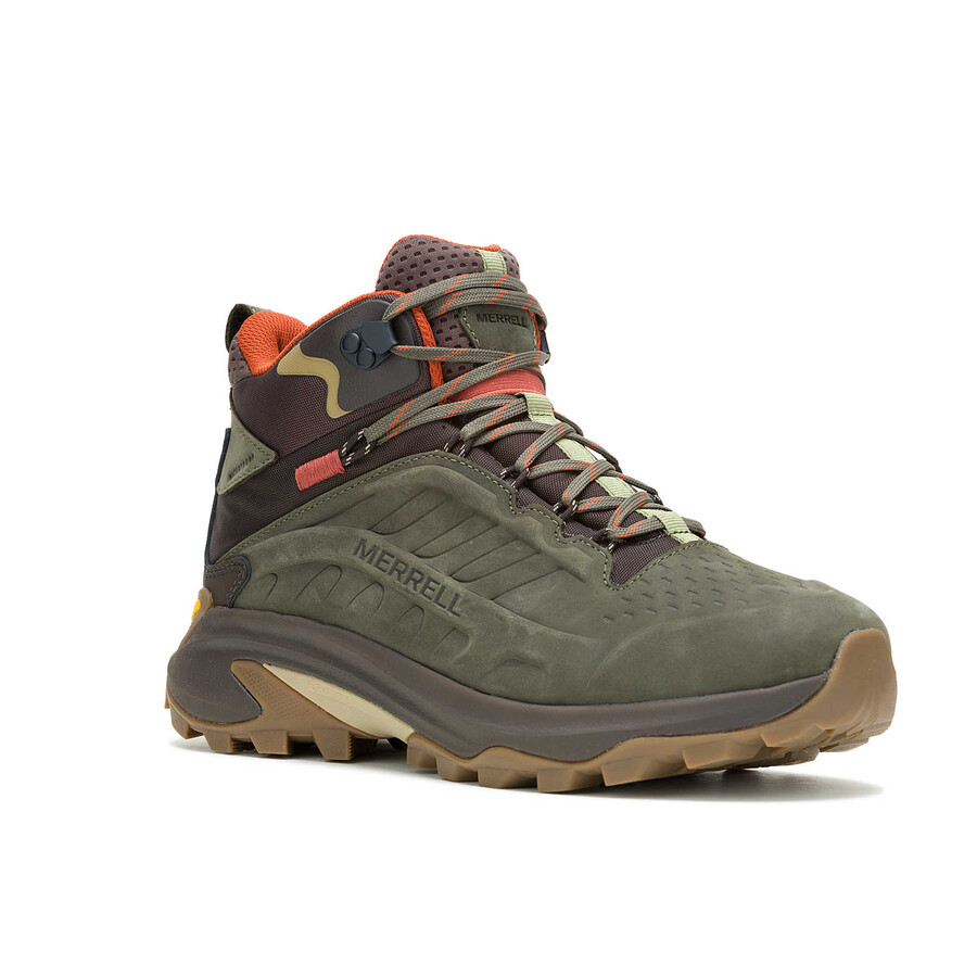 botas de caminhada impermeáveis moab speed 2 em couro cor oliva.