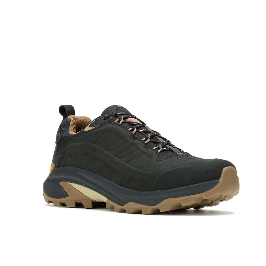 sapatos de caminhada impermeáveis moab speed 2 de couro para homem pretos.