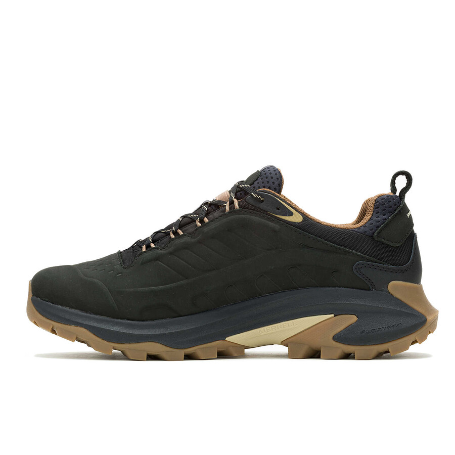 sapatos de caminhada impermeáveis moab speed 2 de couro para homem pretos.