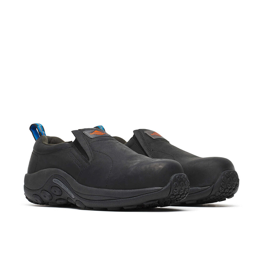 sapato de trabalho masculino jungle moc em couro com biqueira reforçada largura larga preto.