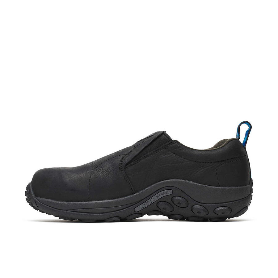 sapato de trabalho masculino jungle moc em couro com biqueira reforçada largura larga preto.