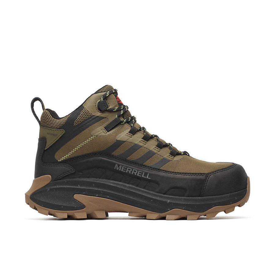 sapatos de trabalho impermeáveis moab speed 2 fx mid em fibra de carbono para homem cor oliva.
