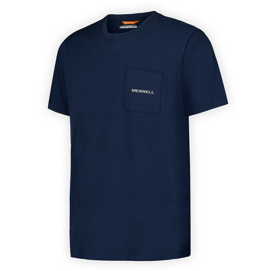 camiseta masculina de manga curta com bolso e modelagem relaxada - azul marinho noite