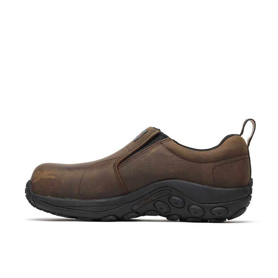 sapato de trabalho feminino jungle moc em couro com biqueira reforçada cor espresso.