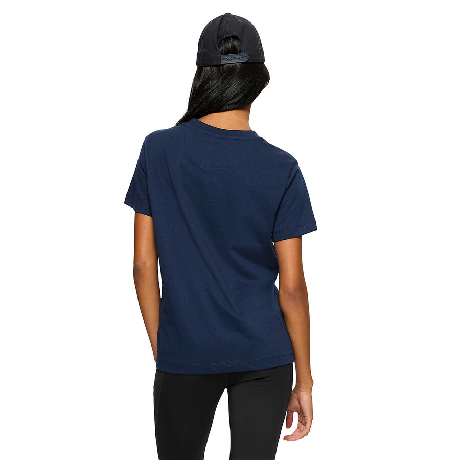 camiseta feminina de manga curta com bolso e modelagem relaxada - azul marinho noite