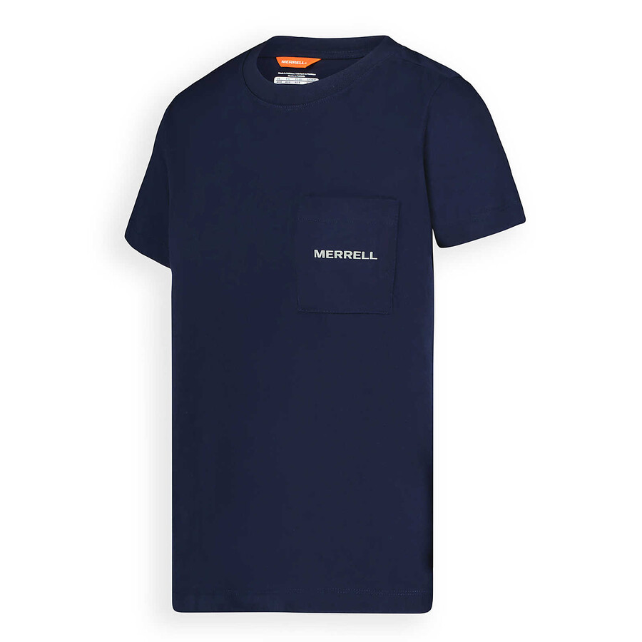 camiseta feminina de manga curta com bolso e modelagem relaxada - azul marinho noite