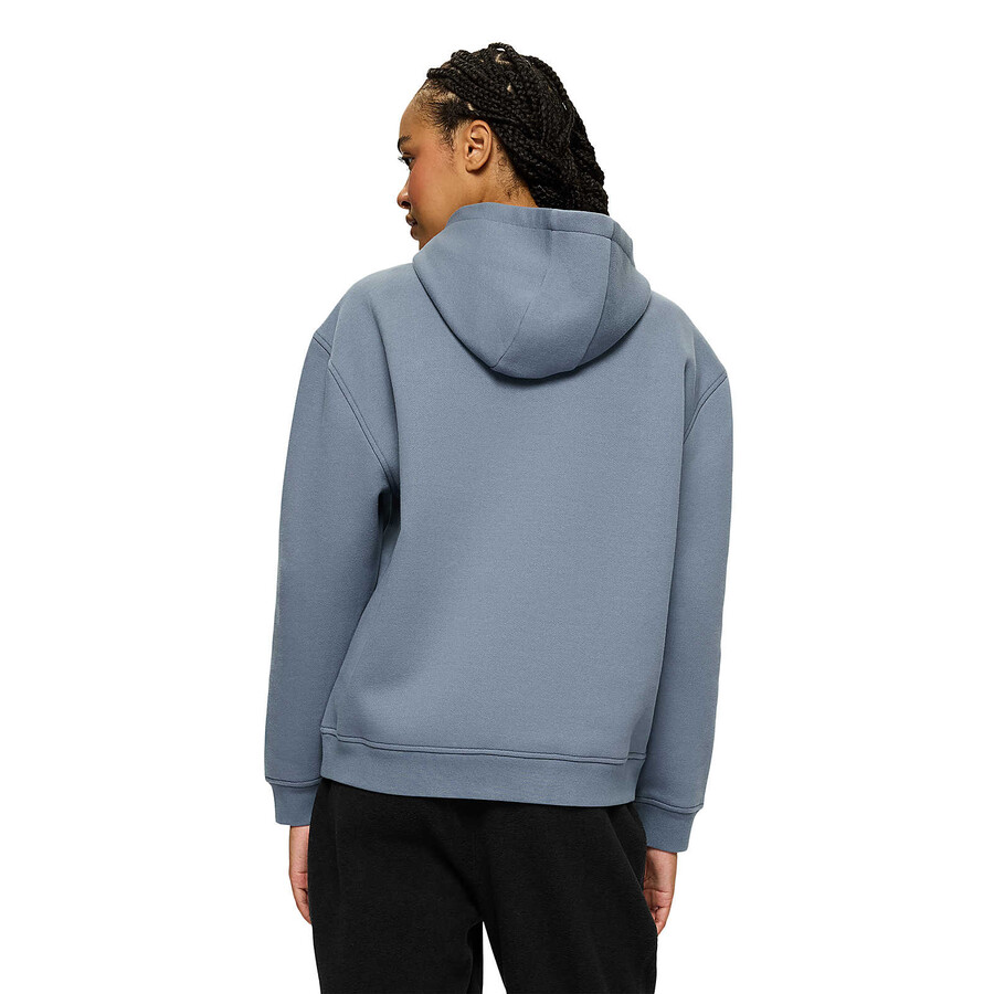 moletom feminino com capuz estilo descontraído azul-claro.