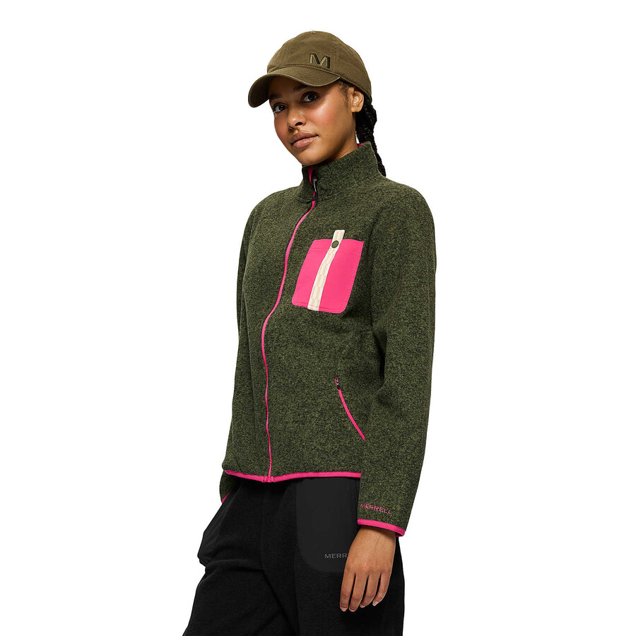 jaqueta feminina jungle fleece com zíper completo - zíper completo sem capuz cor iguanabeterraba